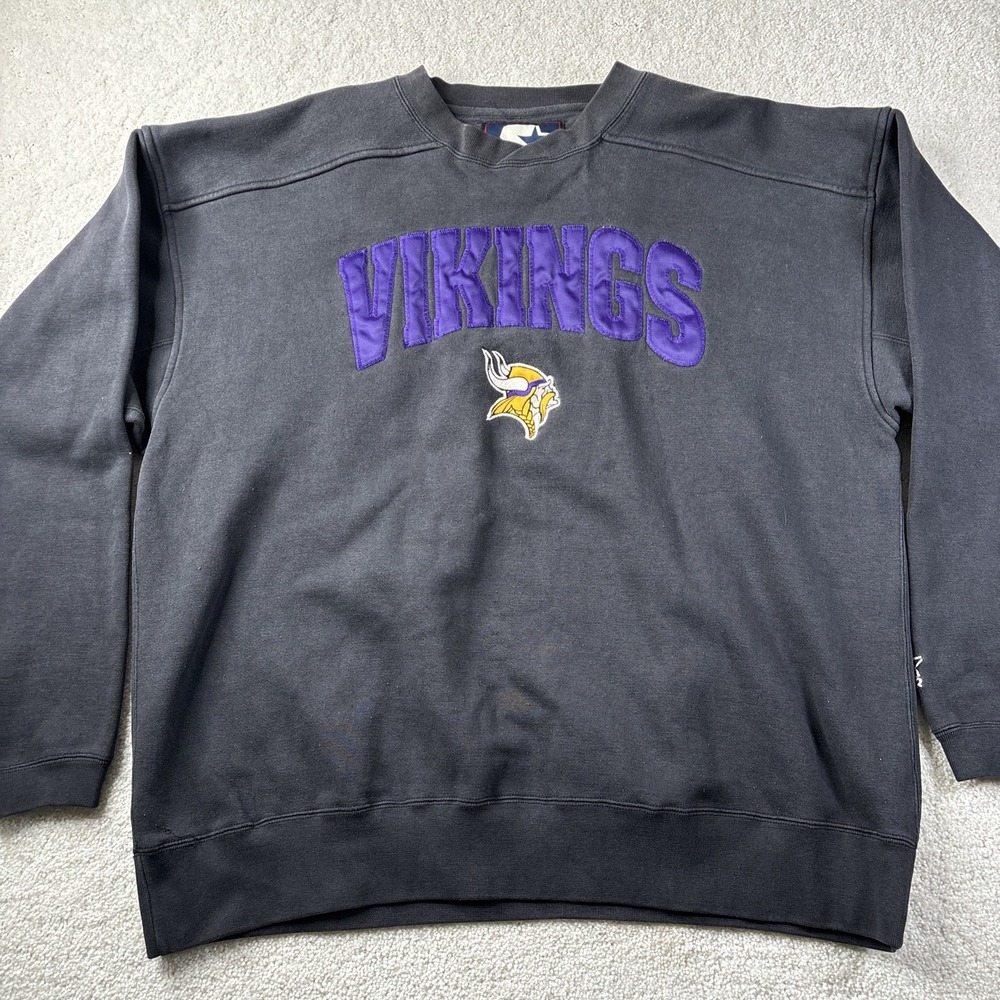 Minnesota Vikings Sweatshirt Men's Size XL Black NFL Football Starter Crewneck